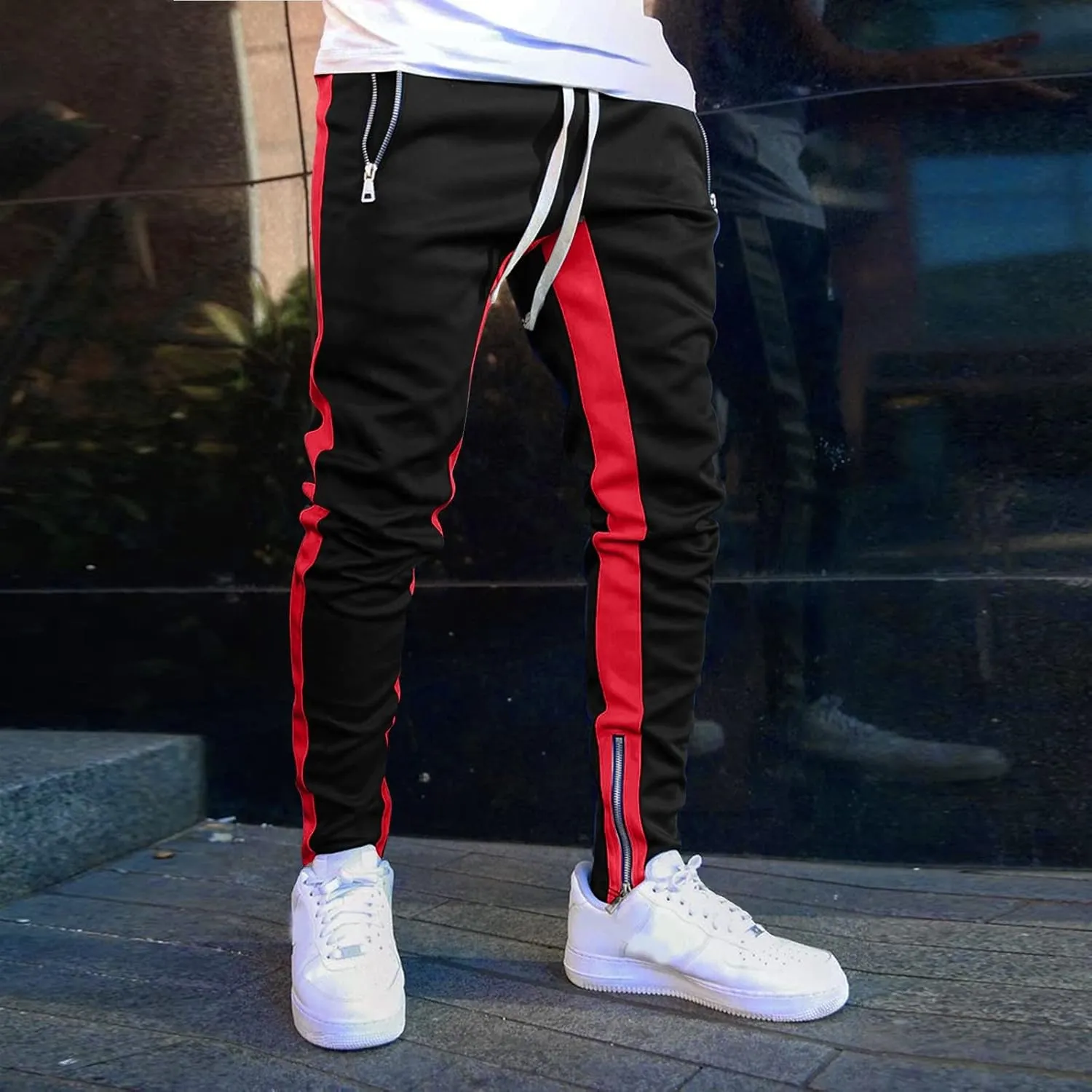 Cargo Pants for Men Relaxed Fit Men's Elastic Waist Drawstring Long Pants Solid Color Pockets Casual Loose Trousers
