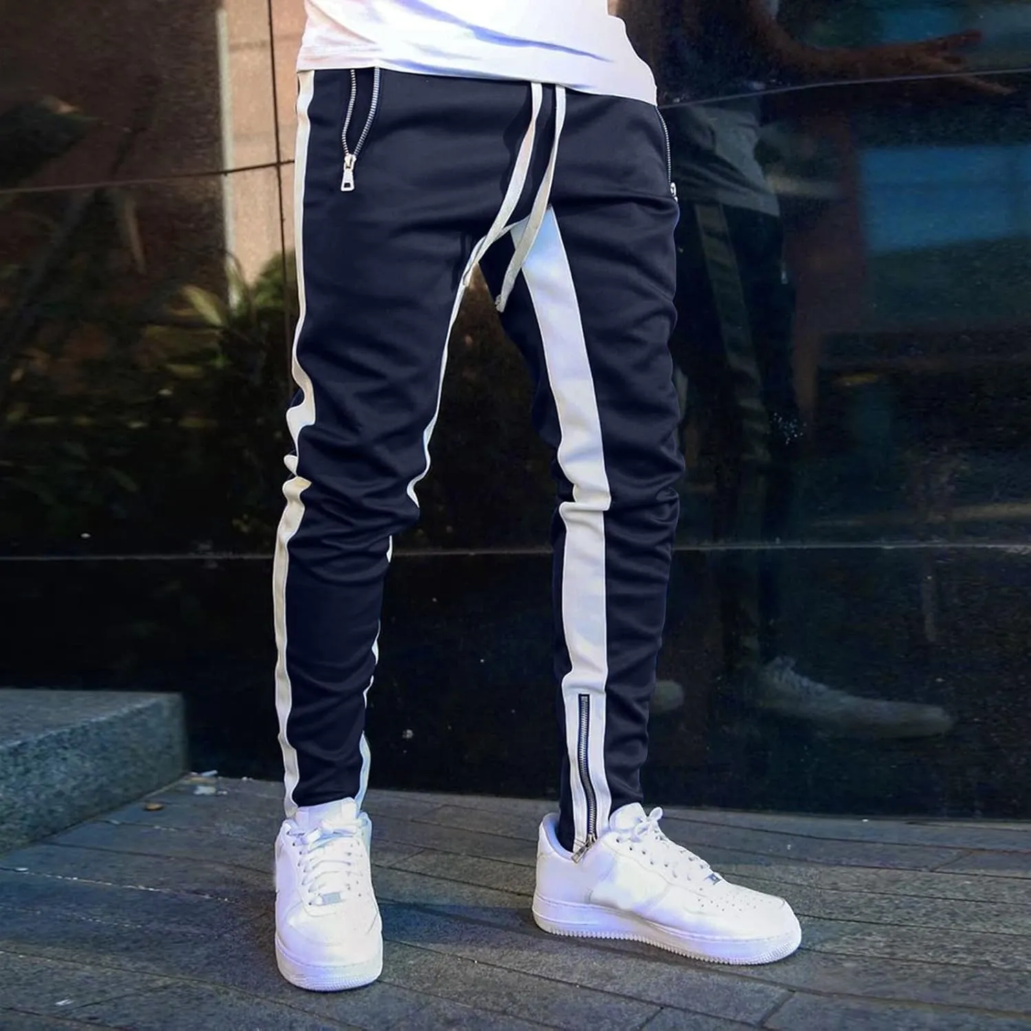 Cargo Pants for Men Relaxed Fit Men's Elastic Waist Drawstring Long Pants Solid Color Pockets Casual Loose Trousers