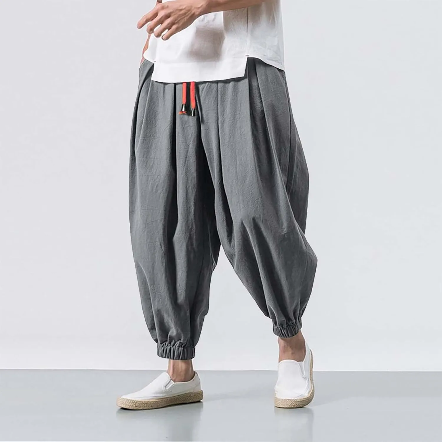 Cargo Work Pant Mens Drawstring Casual Lounge Pants Sports Running Fitness Gym Sweatpants Loose Joggers