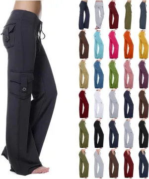 Cargo Yoga Pants for Women Stretch High Waisted Pants Wide Leg Flare Pants Gym Workout Pants with Pockets