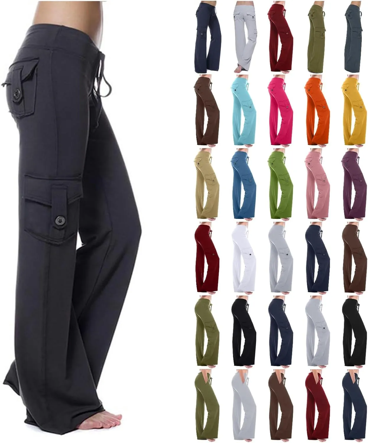 Cargo Yoga Pants for Women Stretch High Waisted Pants Wide Leg Flare Pants Gym Workout Pants with Pockets