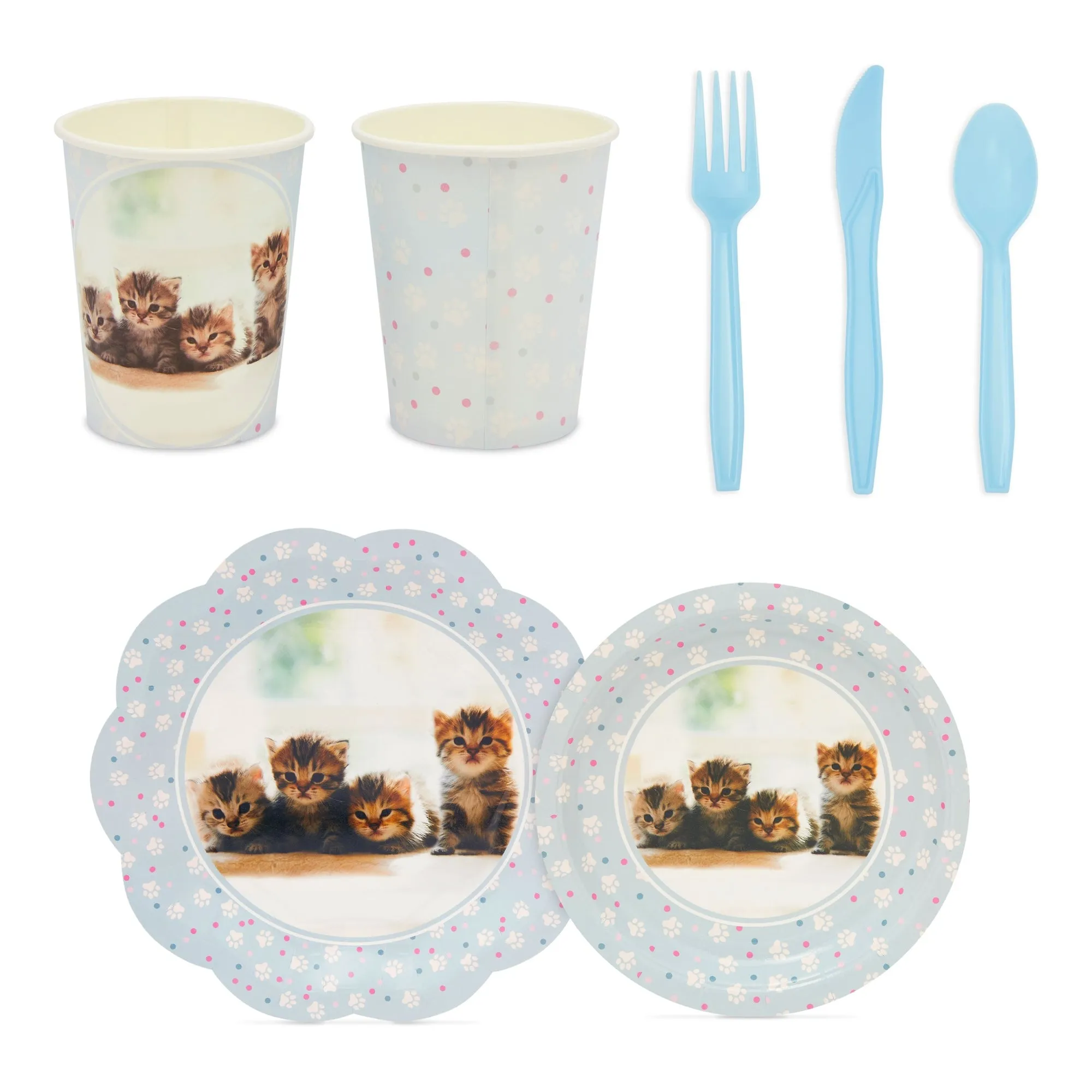 Cat Birthday Decorations, Kitty Dinnerware Set, Banner, Favor Boxes, Balloons (Serves 24, 217 Pieces)