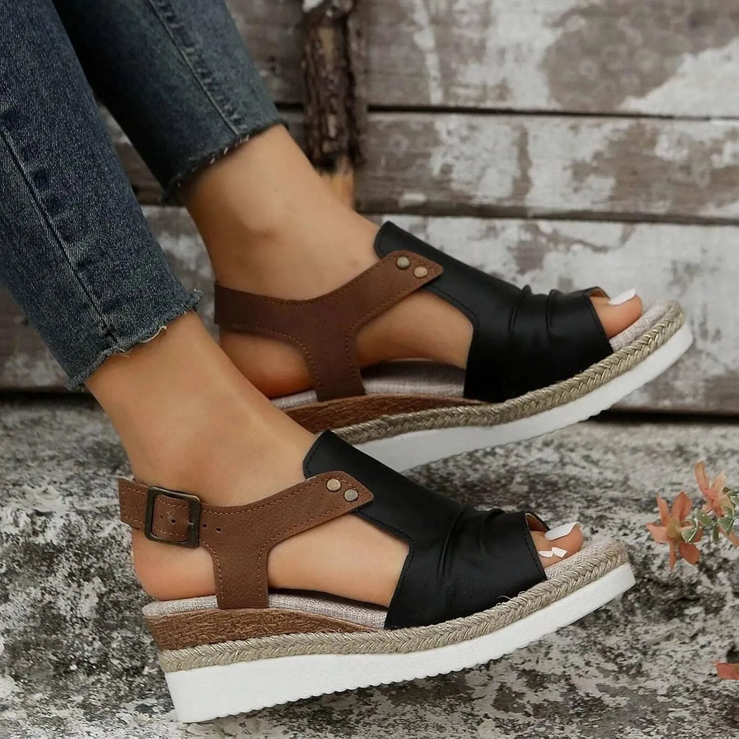 Cathalem Orthopedic Platform Wedge Sandals for Women Summer Dressy 2024 Flat Open Toe Ankle Strap Espadrilles Sandals