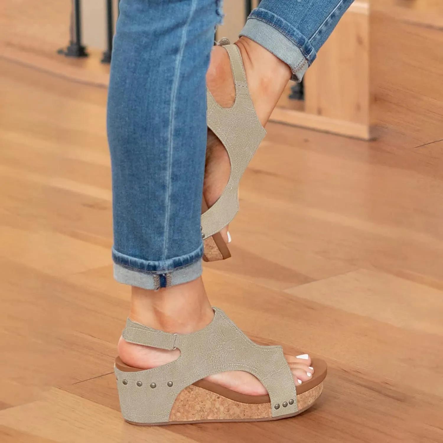Cathalem Summer Sandals for Women 2024, Open Toe Buckle Ankle Strap Espadrilles Wedge Sandals Outdoor Beach Sandals