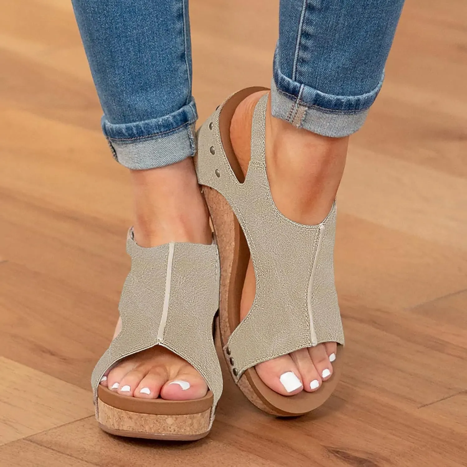 Cathalem Summer Sandals for Women 2024, Open Toe Buckle Ankle Strap Espadrilles Wedge Sandals Outdoor Beach Sandals