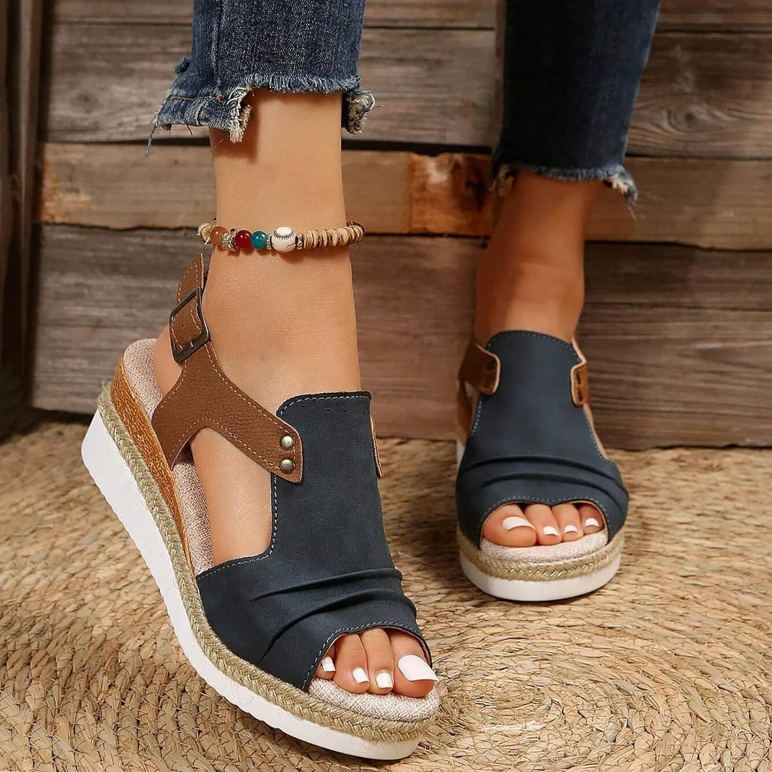 Cathalem Wedge Sandals for Women, Espadrilles for Women Open Toe Ankle Strap Wedge Heels Sandals Dressy Summer