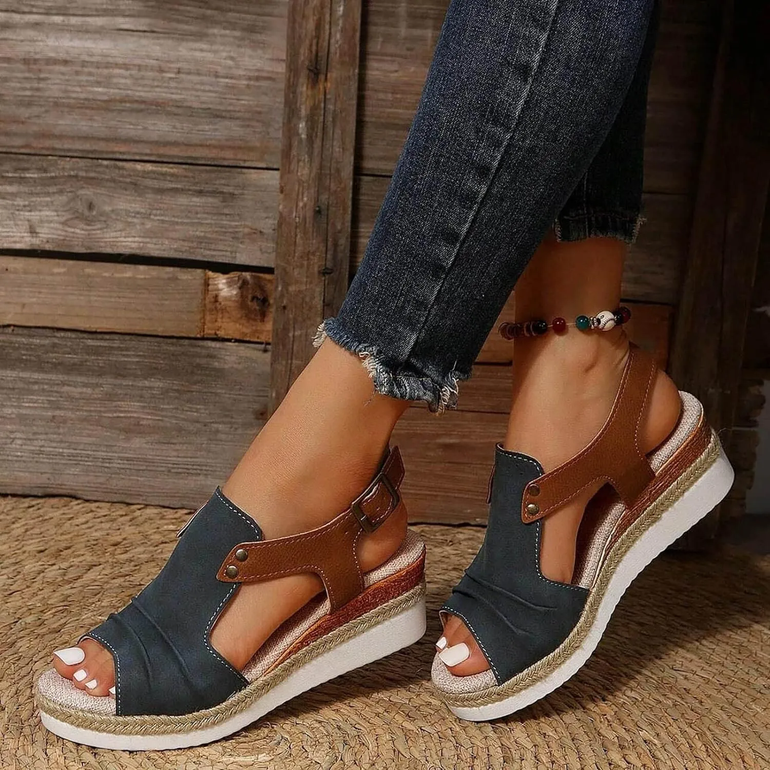 Cathalem Wedge Sandals for Women, Espadrilles for Women Open Toe Ankle Strap Wedge Heels Sandals Dressy Summer
