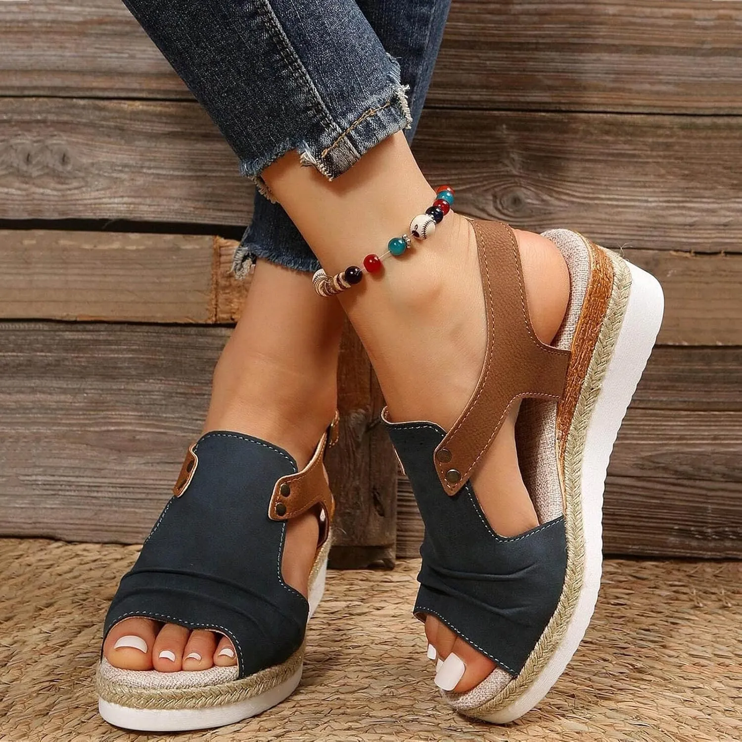 Cathalem Wedge Sandals for Women, Espadrilles for Women Open Toe Ankle Strap Wedge Heels Sandals Dressy Summer