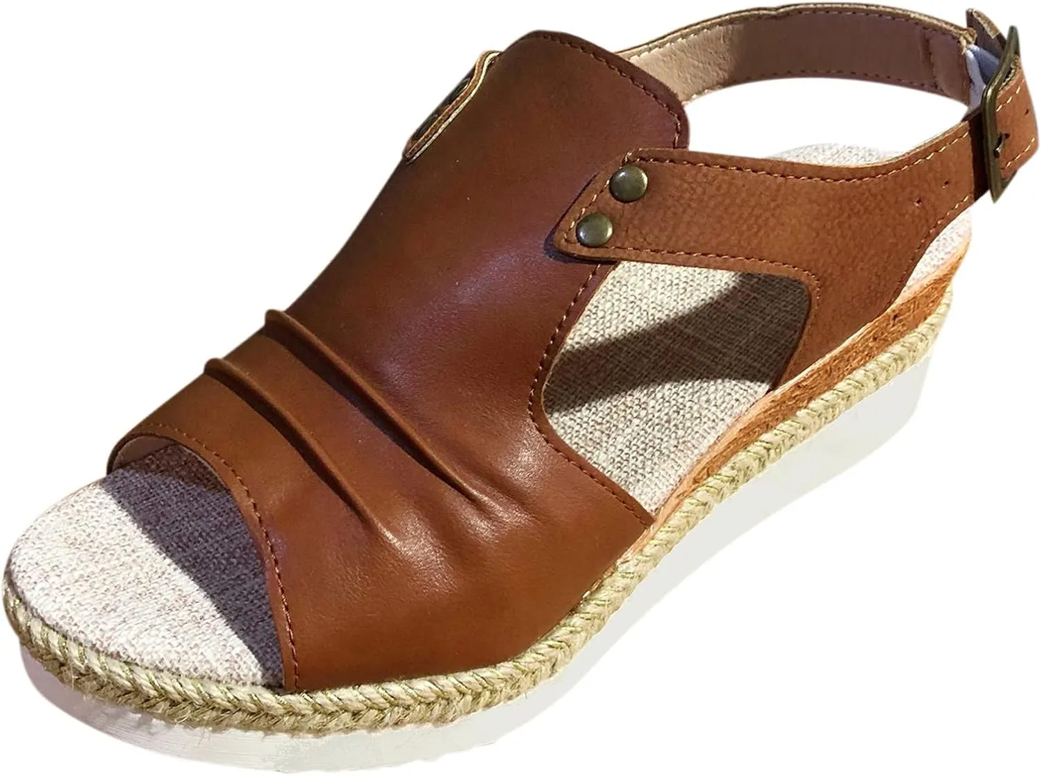 Cathalem Wedges Heels for Women Flat Open Toe Ankle Strap Espadrilles Sandals Casual Slip on Sandals Beach Boho Sandals