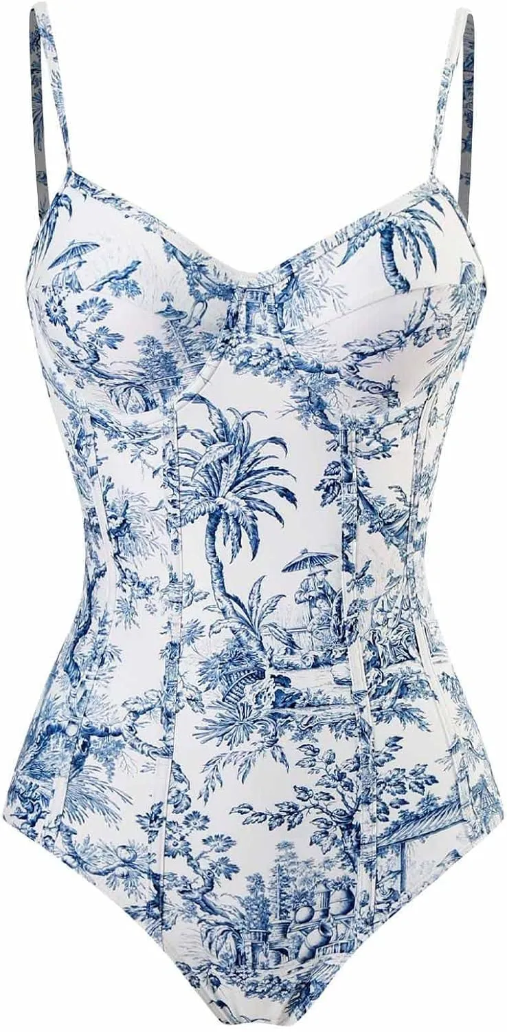 Cbcbtwo Swim Suits for Women 2025 Bathing Suit with Maxi Wrap Skirts 2 PC Floral Print Swimsuit Tummy Control One-Pieces Sets