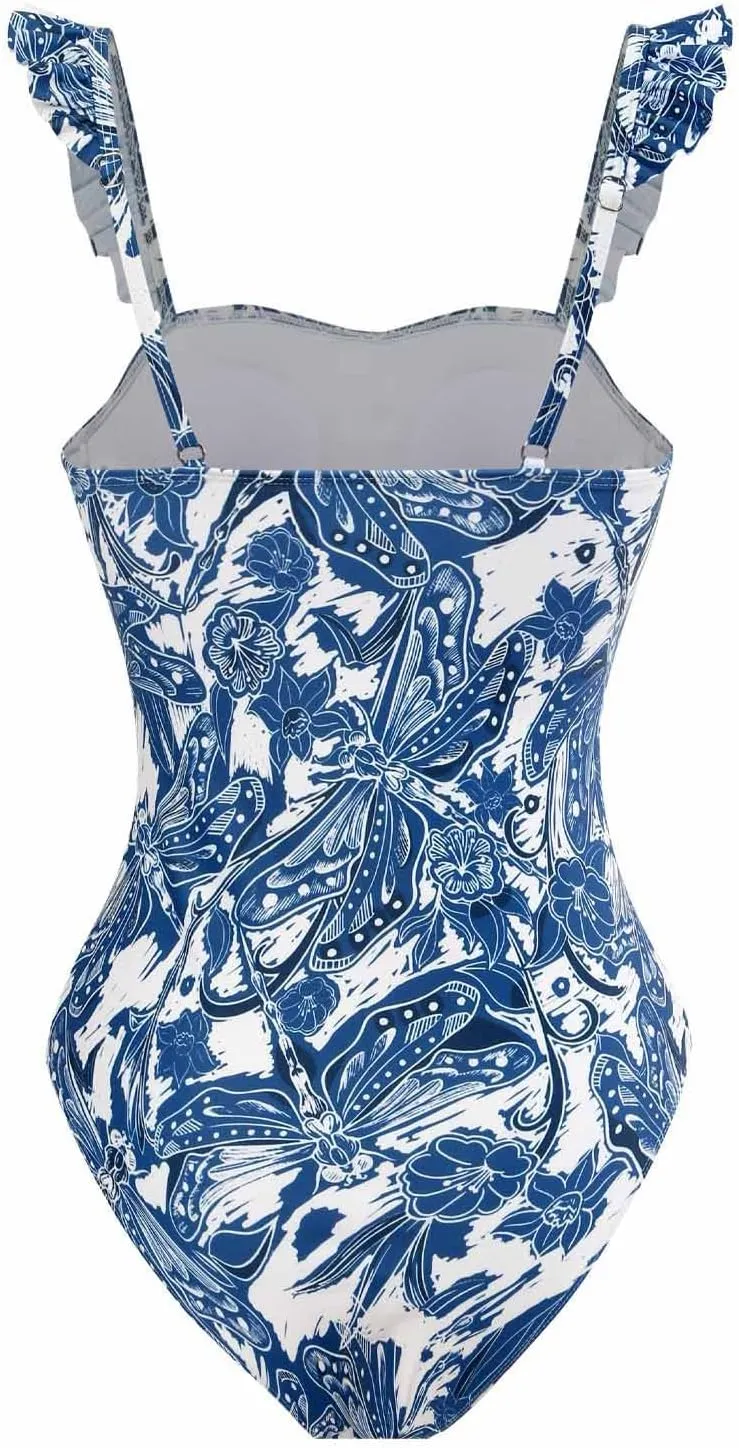 Cbcbtwo Swim Suits for Women 2025 Bathing Suit with Maxi Wrap Skirts 2 PC Floral Print Swimsuit Tummy Control One-Pieces Sets