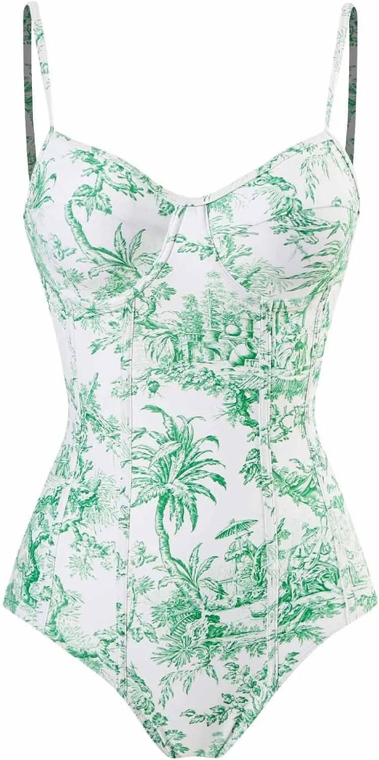 Cbcbtwo Swim Suits for Women 2025 Bathing Suit with Maxi Wrap Skirts 2 PC Floral Print Swimsuit Tummy Control One-Pieces Sets