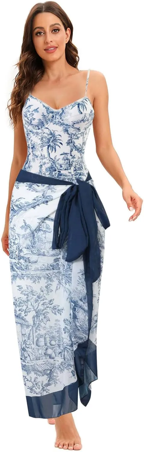 Cbcbtwo Swim Suits for Women 2025 Bathing Suit with Maxi Wrap Skirts 2 PC Floral Print Swimsuit Tummy Control One-Pieces Sets