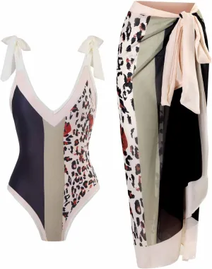 Cbcbtwo Swim Suits for Women 2025 Bathing Suit with Maxi Wrap Skirts 2 PC Floral Print Swimsuit Tummy Control One-Pieces Sets