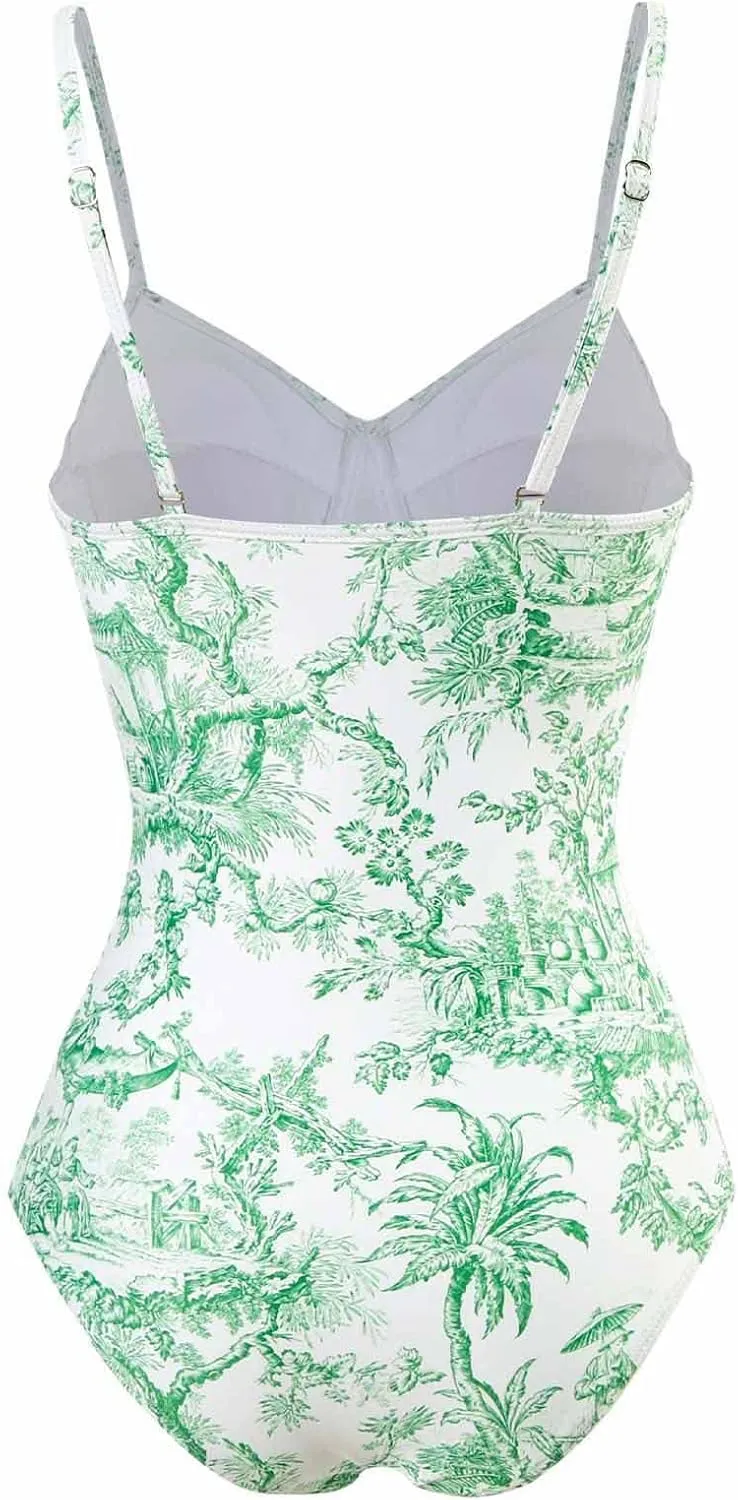 Cbcbtwo Swim Suits for Women 2025 Bathing Suit with Maxi Wrap Skirts 2 PC Floral Print Swimsuit Tummy Control One-Pieces Sets