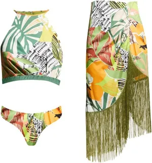 Cbcbtwo Swim Suits for Women 2025 Bathing Suit with Maxi Wrap Skirts 2 PC Floral Print Swimsuit Tummy Control One-Pieces Sets