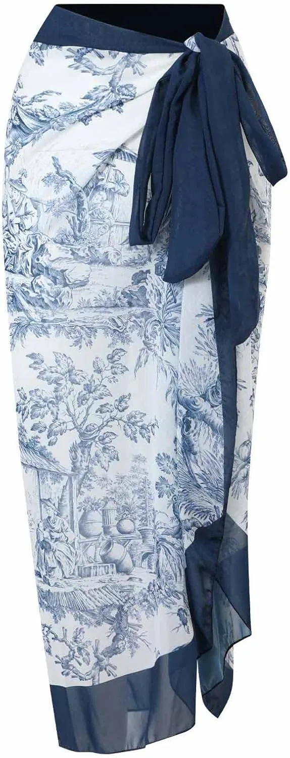 Cbcbtwo Swim Suits for Women 2025 Bathing Suit with Maxi Wrap Skirts 2 PC Floral Print Swimsuit Tummy Control One-Pieces Sets