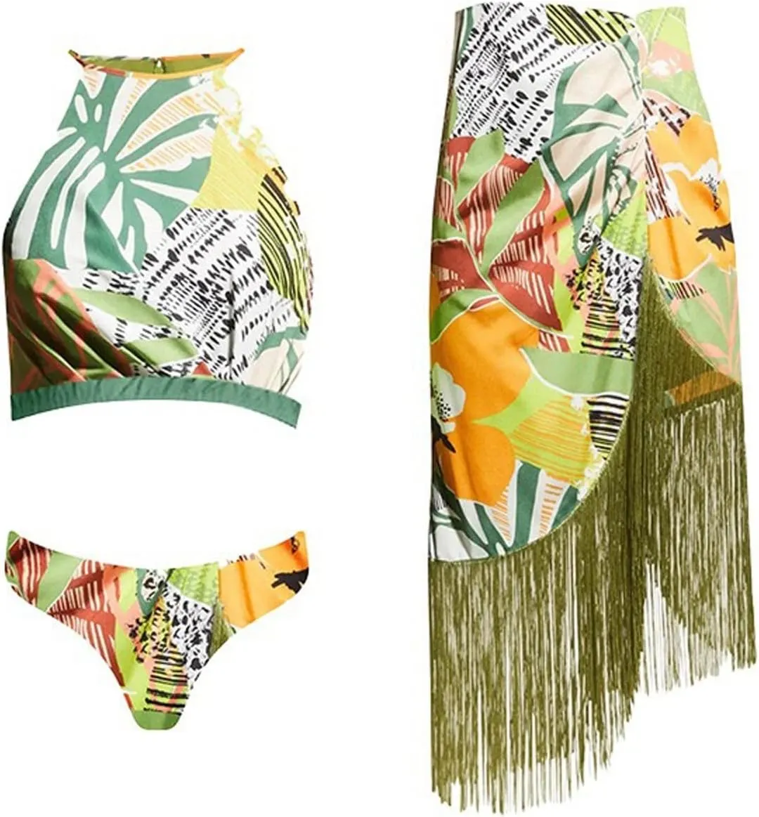 Cbcbtwo Swim Suits for Women 2025 Bathing Suit with Maxi Wrap Skirts 2 PC Floral Print Swimsuit Tummy Control One-Pieces Sets