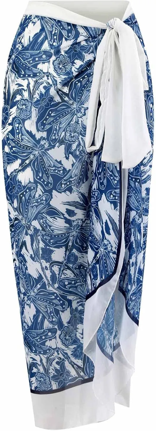 Cbcbtwo Swim Suits for Women 2025 Bathing Suit with Maxi Wrap Skirts 2 PC Floral Print Swimsuit Tummy Control One-Pieces Sets