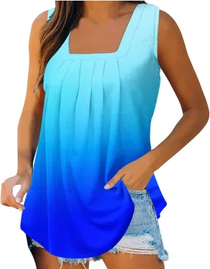 Ceboyel Womens 2023 Gradient Tank Tops Summer Sleeveless Causal Shirt Square Neck Dressy Blouse Beach Trendy Ladies Outfits