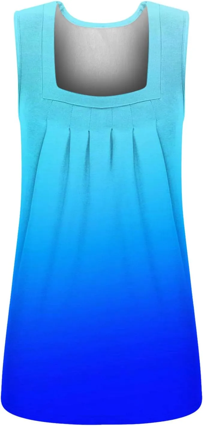Ceboyel Womens 2023 Gradient Tank Tops Summer Sleeveless Causal Shirt Square Neck Dressy Blouse Beach Trendy Ladies Outfits