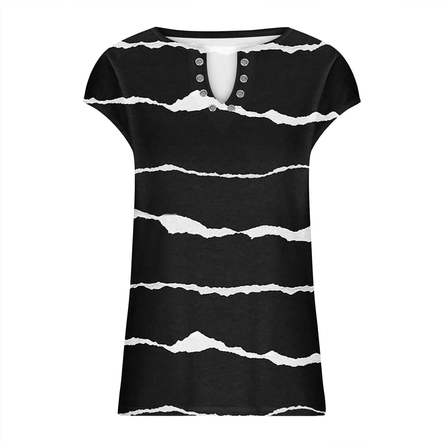 Ceboyel Womens Striped Casual T-Shirt Cap Sleeve V Neck Blouse Shirts Casual Tee Tops Summer Vacation Outfits 2023