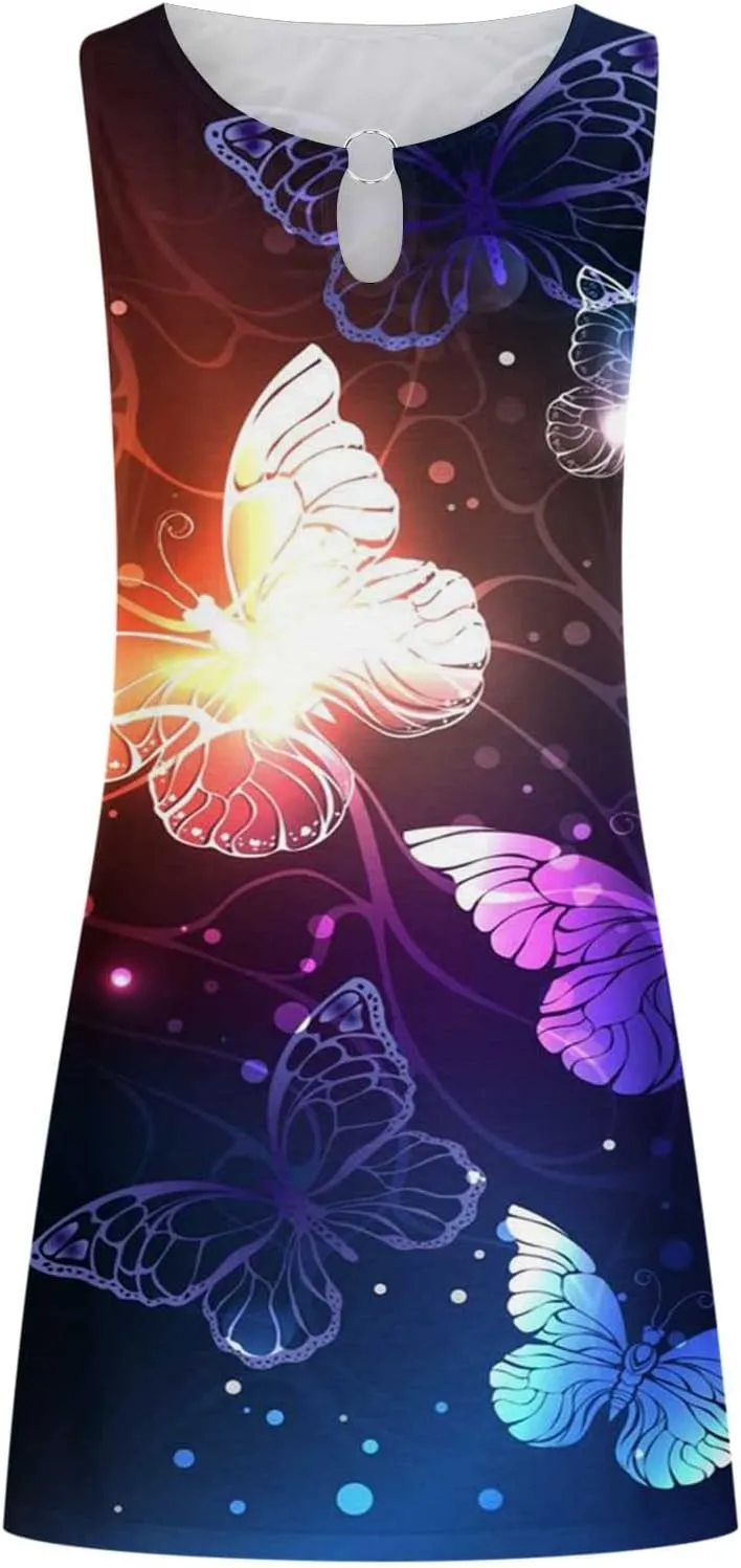 Ceboyel Women's Summer Dresses 2023 Boho Trendy Sundresses Floral Print Sleeveless Party Dress Casual Beach Clothing