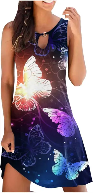 Ceboyel Women's Summer Dresses 2023 Boho Trendy Sundresses Floral Print Sleeveless Party Dress Casual Beach Clothing