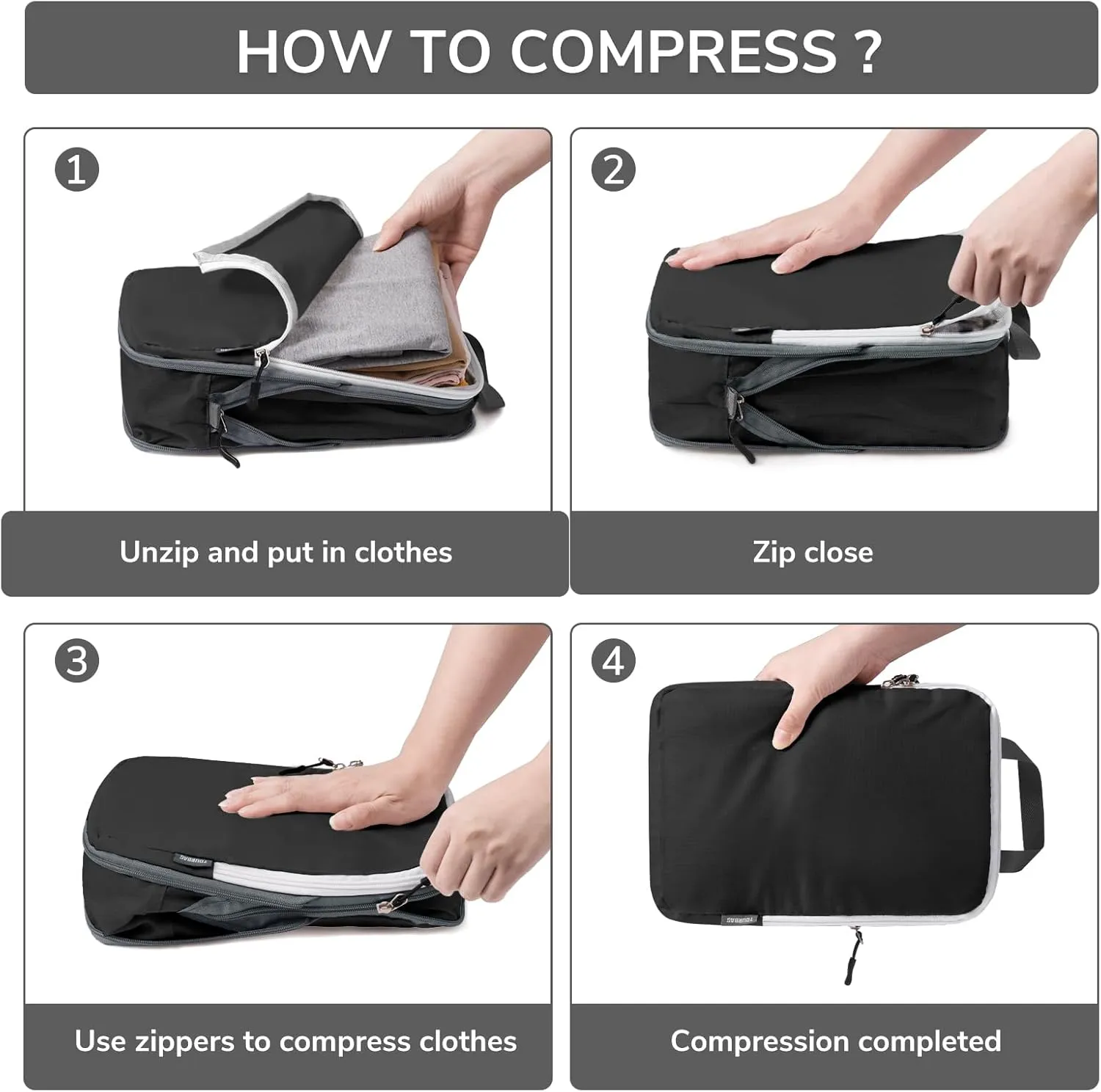 CherryNow Compression Packing Cubes, 7 Set Packing Cubes for Travel, Suitcase Organizers, Luggage Essentials, Travel Bags for Shoes, Clothing, Black
