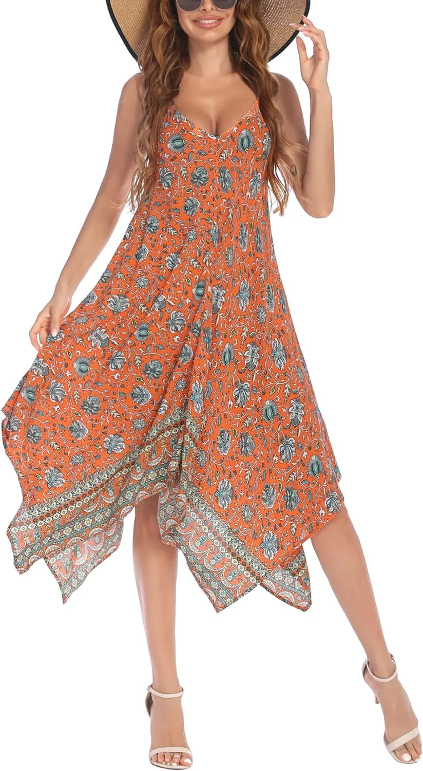 Chigant Women's 2025 Summer Dress Casual Boho Sundress Spaghetti Strap Swimwear Cover Up Beach Flowy Midi Vacation Dresses