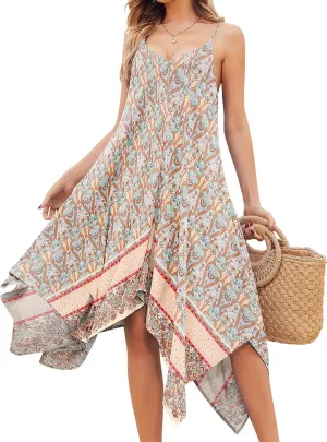 Chigant Women's 2025 Summer Dress Casual Boho Sundress Spaghetti Strap Swimwear Cover Up Beach Flowy Midi Vacation Dresses