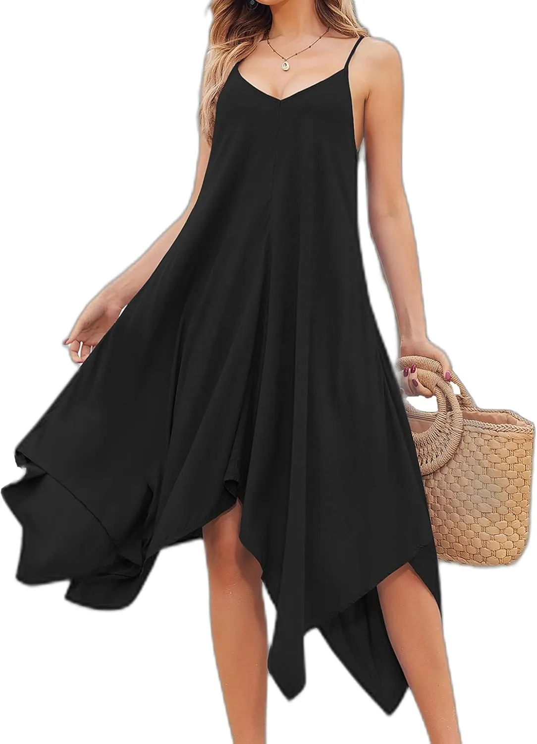 Chigant Women's 2025 Summer Dress Casual Boho Sundress Spaghetti Strap Swimwear Cover Up Beach Flowy Midi Vacation Dresses