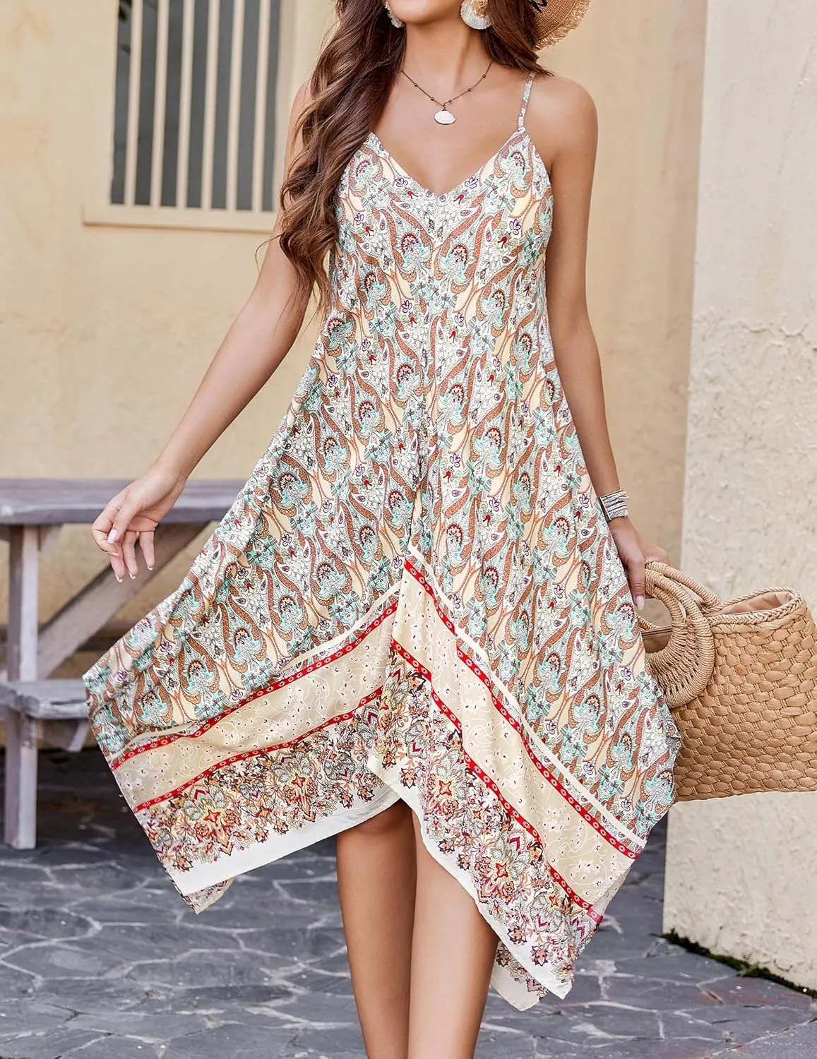 Chigant Women's 2025 Summer Dress Casual Boho Sundress Spaghetti Strap Swimwear Cover Up Beach Flowy Midi Vacation Dresses