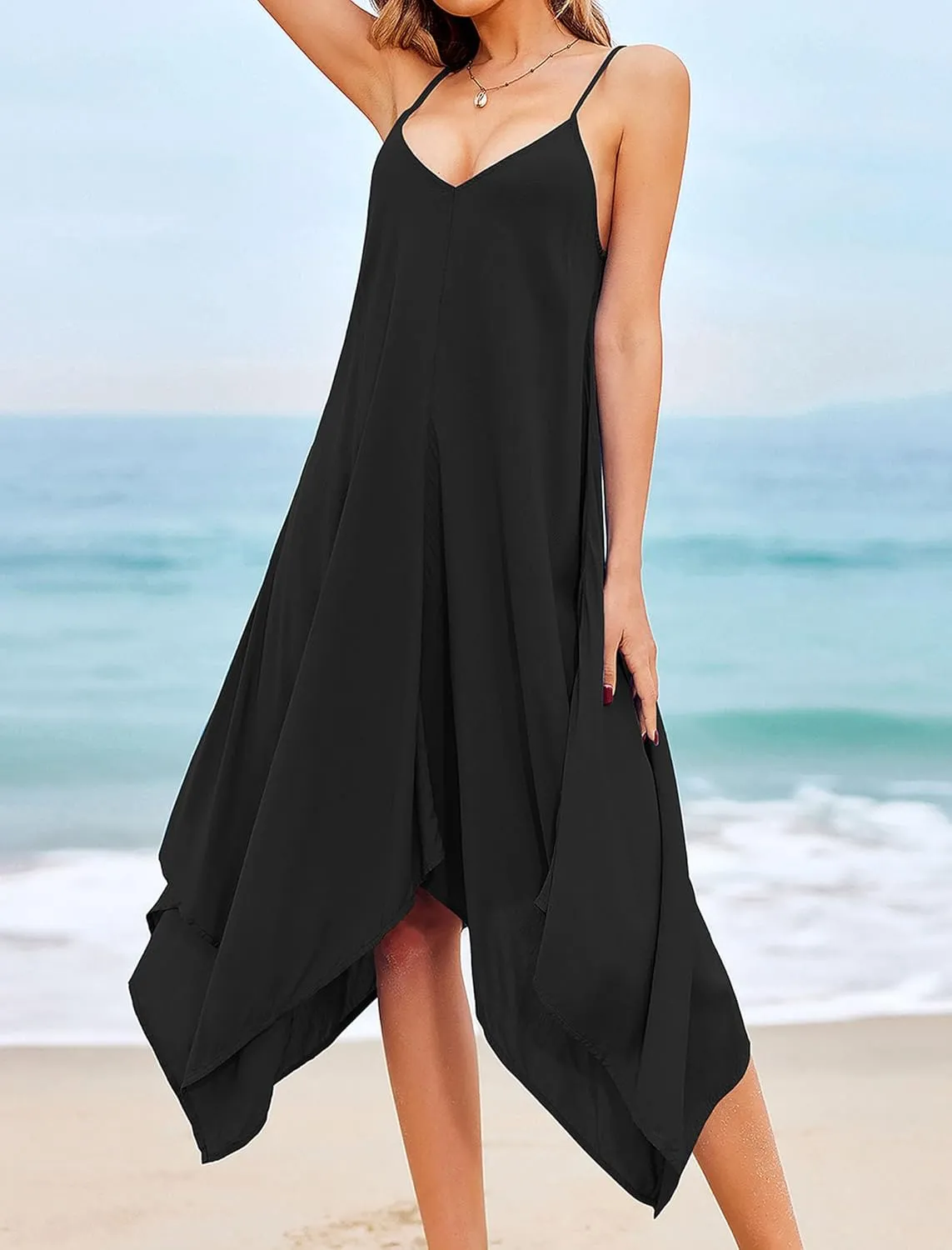 Chigant Women's 2025 Summer Dress Casual Boho Sundress Spaghetti Strap Swimwear Cover Up Beach Flowy Midi Vacation Dresses
