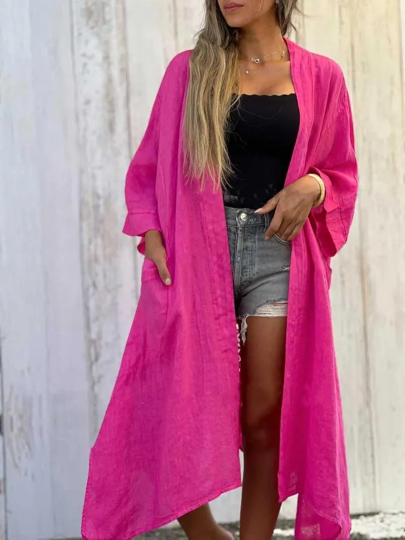 chouyatou Women's Boho Crochet Eyelet Open Front Irregular Long Cotton Beach Coverup Cardigan Shirt Blouses