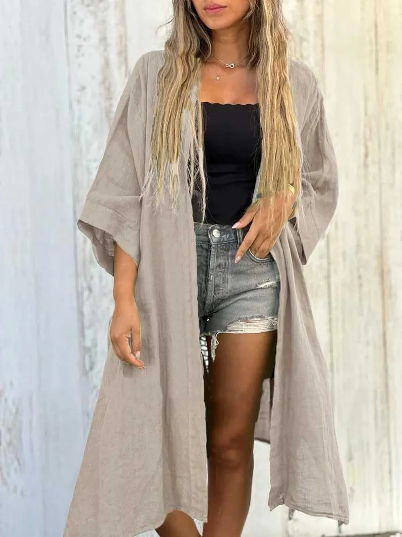 chouyatou Women's Boho Crochet Eyelet Open Front Irregular Long Cotton Beach Coverup Cardigan Shirt Blouses