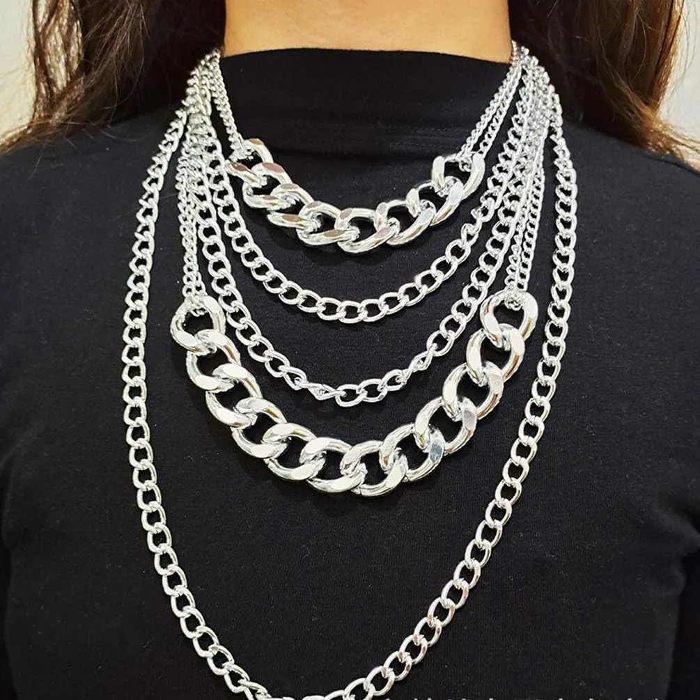 Chunky Necklaces for women Punk Chain Silver Statement Collar Necklace