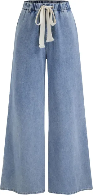 CIDER Wide Leg Jeans High Wasited Drawstring Baggy Denim Pants with Pockets