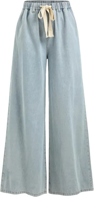 CIDER Wide Leg Jeans High Wasited Drawstring Baggy Denim Pants with Pockets