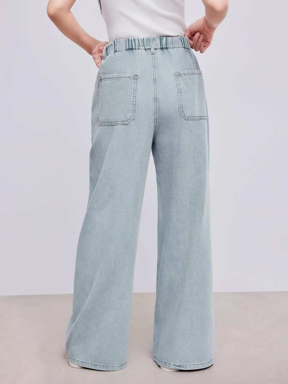 CIDER Wide Leg Jeans High Wasited Drawstring Baggy Denim Pants with Pockets