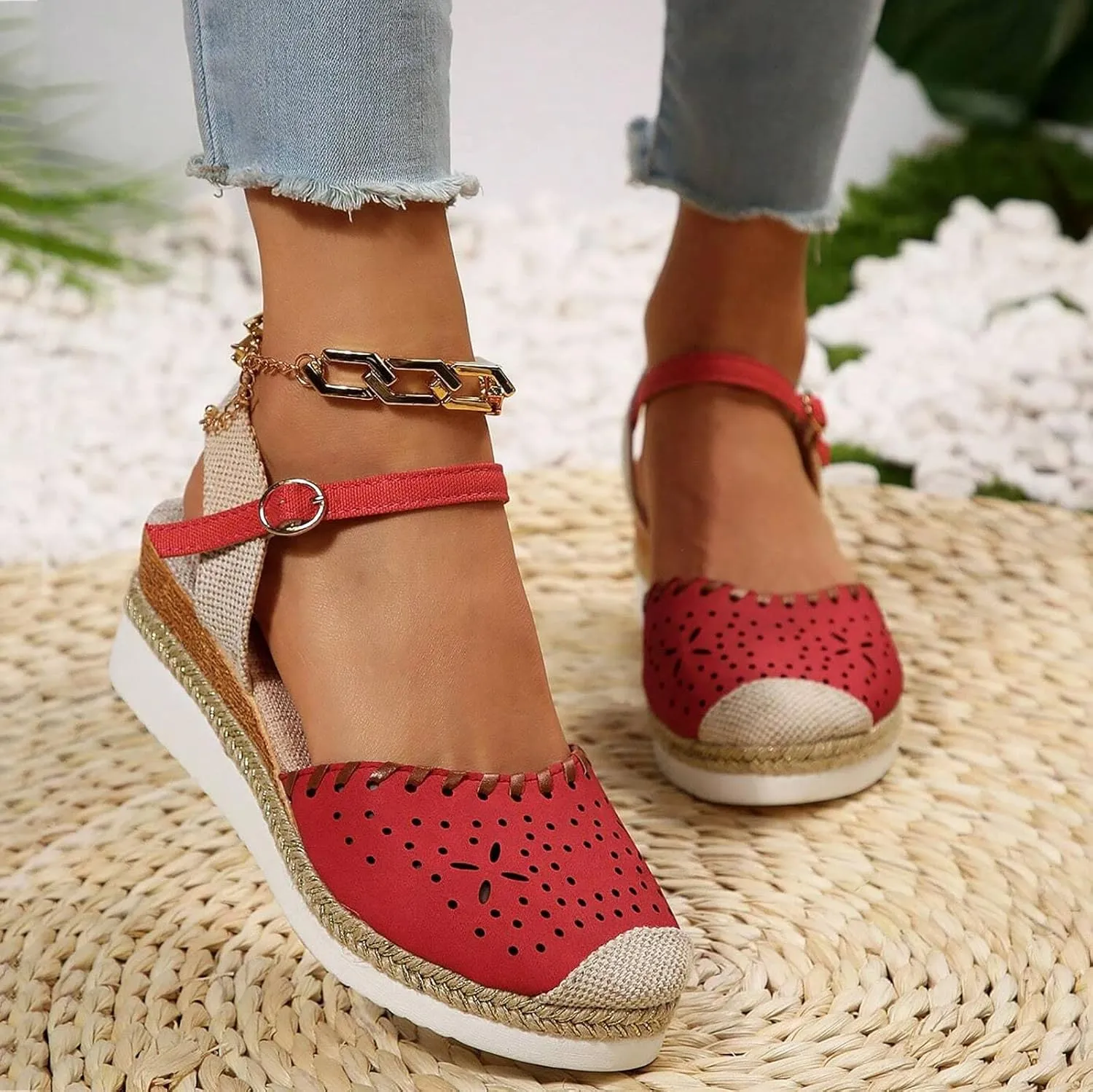 Closed Toe Wedges Heels for Women Ankle Strap Heeled Espadrilles Sandals Dressy Platform Wedge Sandals Ladies Comfortable Cork Summer Dress Shoes for Beach Wedding Evening Prom 2025 Vacation