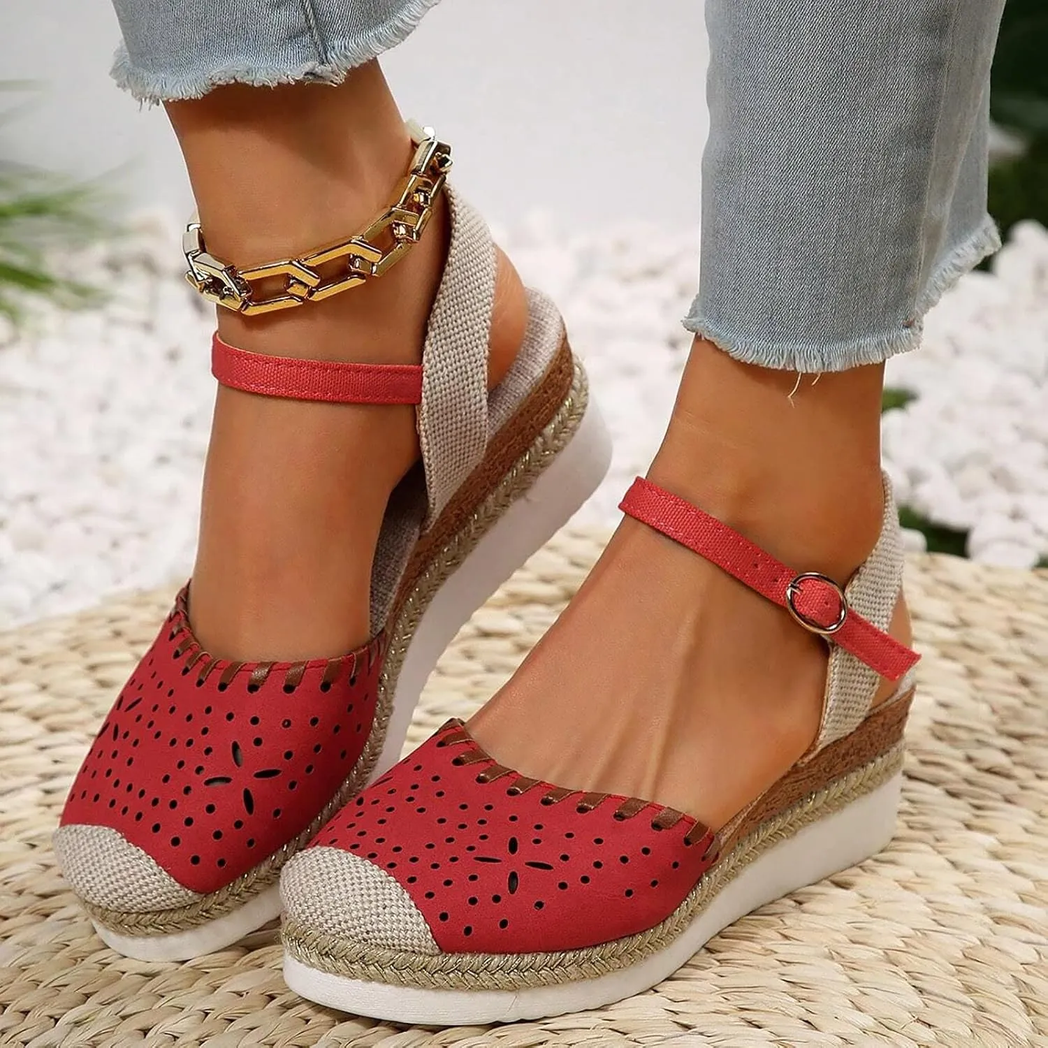 Closed Toe Wedges Heels for Women Ankle Strap Heeled Espadrilles Sandals Dressy Platform Wedge Sandals Ladies Comfortable Cork Summer Dress Shoes for Beach Wedding Evening Prom 2025 Vacation