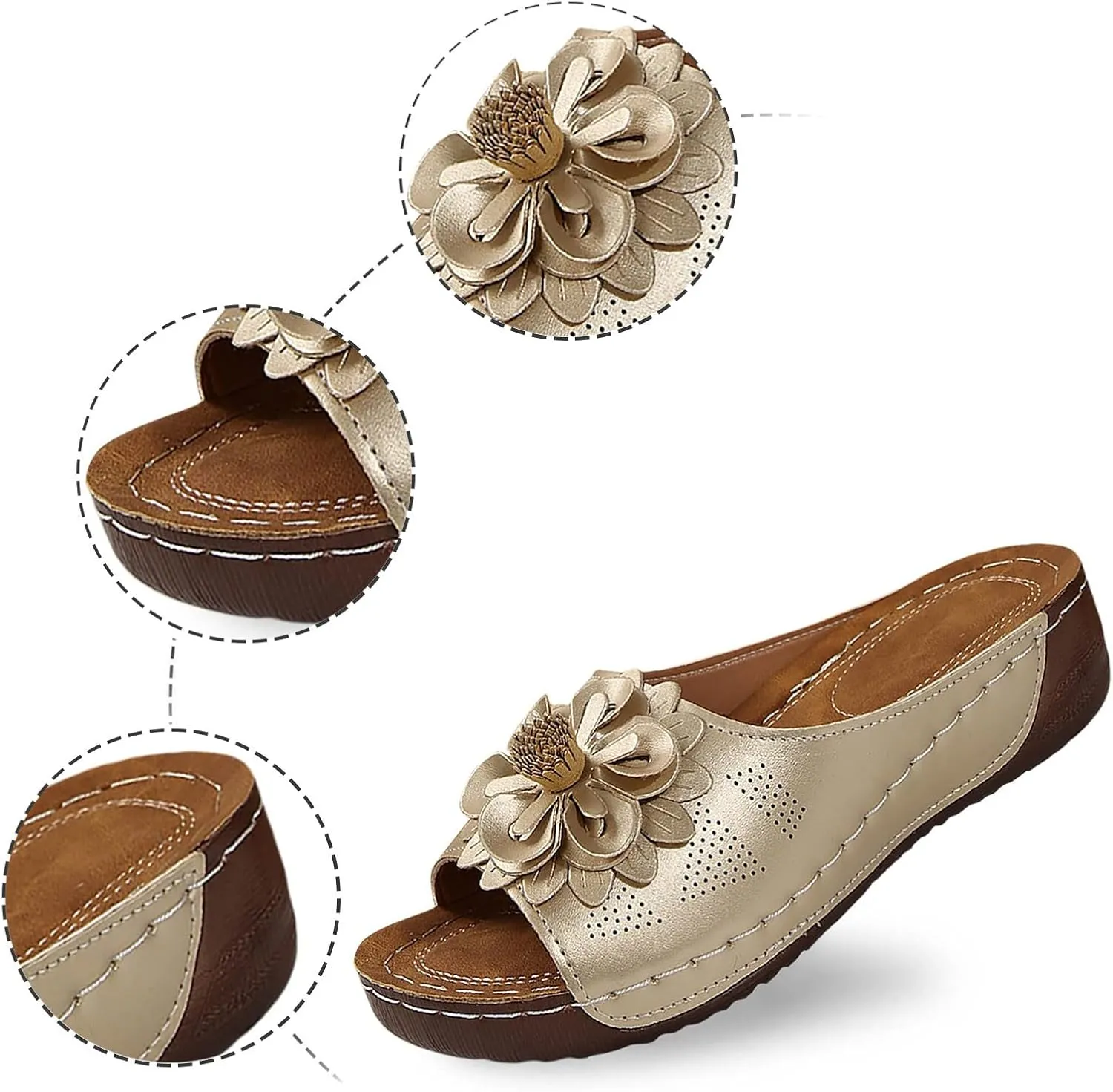 Comfortable Non-Slip Open-Toe Wedge Sandals for Women Dress Orthopedic Summer Ladies Platform Leather Wedge Arch Support Slip on Shoes Dressy