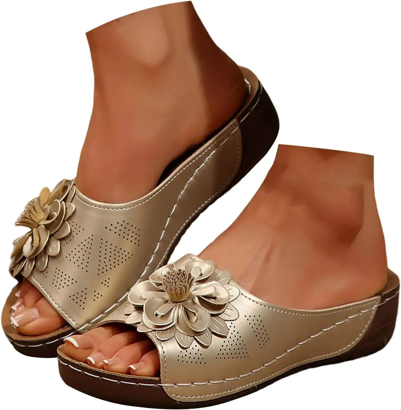 Comfortable Non-Slip Open-Toe Wedge Sandals for Women Dress Orthopedic Summer Ladies Platform Leather Wedge Arch Support Slip on Shoes Dressy