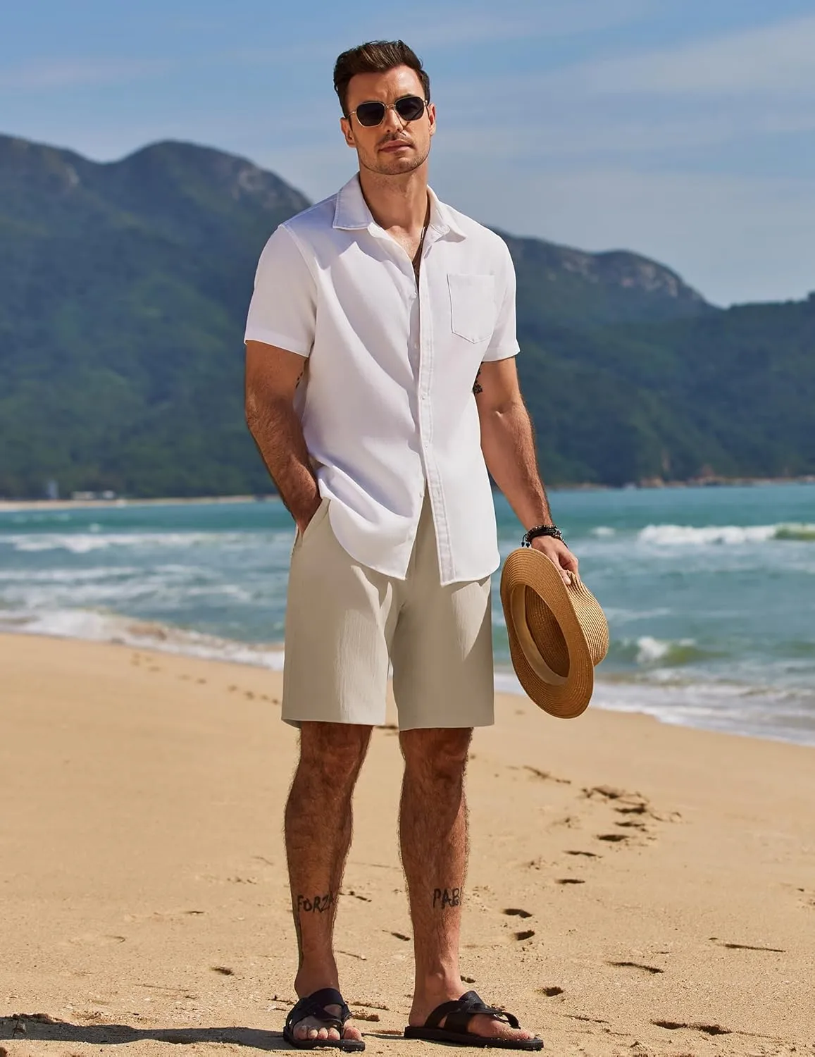 COOFANDY Mens Casual Beach Shorts Summer Elastic Waist Shorts Lightweight Drawstring Golf Shorts