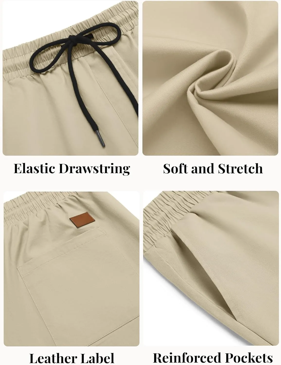 COOFANDY Men's Casual Shorts Cotton Elastic Waist Drawstring Shorts Lightweight Summer Beach Shorts