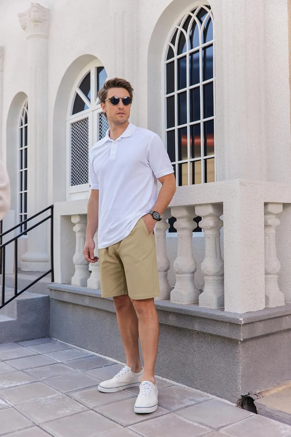 COOFANDY Mens Casual Shorts Cotton Flat Front Shorts Chino Drawstring Shorts with Pocket
