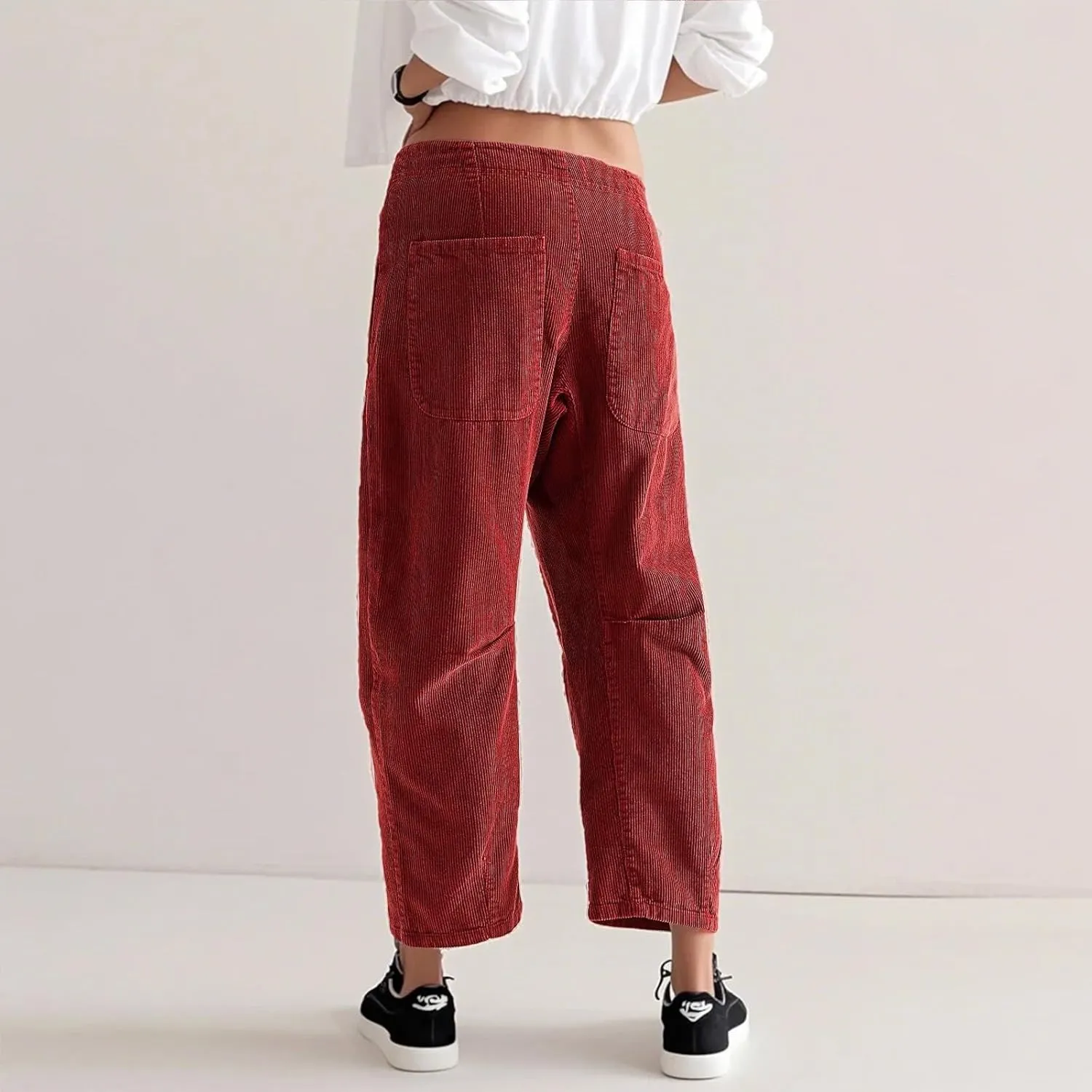 Corduroy Pants Women Casual Low Rise Ankle Wide Leg Pants Loose Comfy Work Pants Dress Pants with Pockets