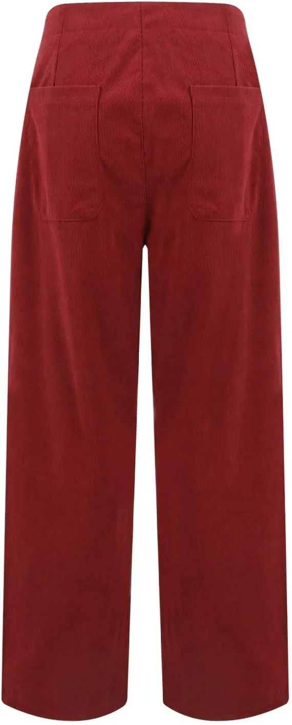 Corduroy Pants Women Casual Low Rise Ankle Wide Leg Pants Loose Comfy Work Pants Dress Pants with Pockets