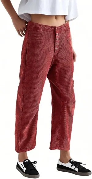 Corduroy Pants Women Casual Low Rise Ankle Wide Leg Pants Loose Comfy Work Pants Dress Pants with Pockets